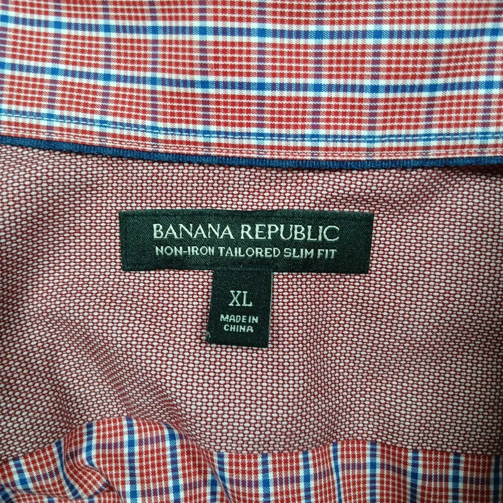 Banana Republic Slim Fit Shirt Men's XL Red Blue‎ Plaid Non-Iron Cotton